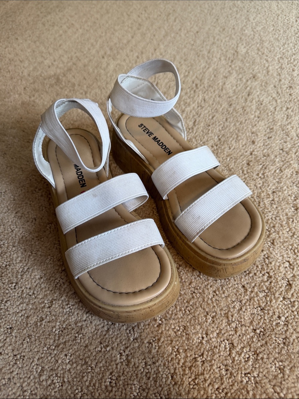 Steve Madden White Triple-Strap Kids Platform Sandals
